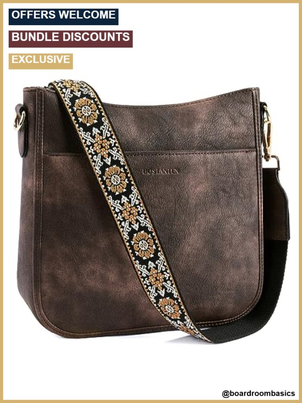Vegan Leather Crossbody Hobo Bag Wide Strap Women Purse